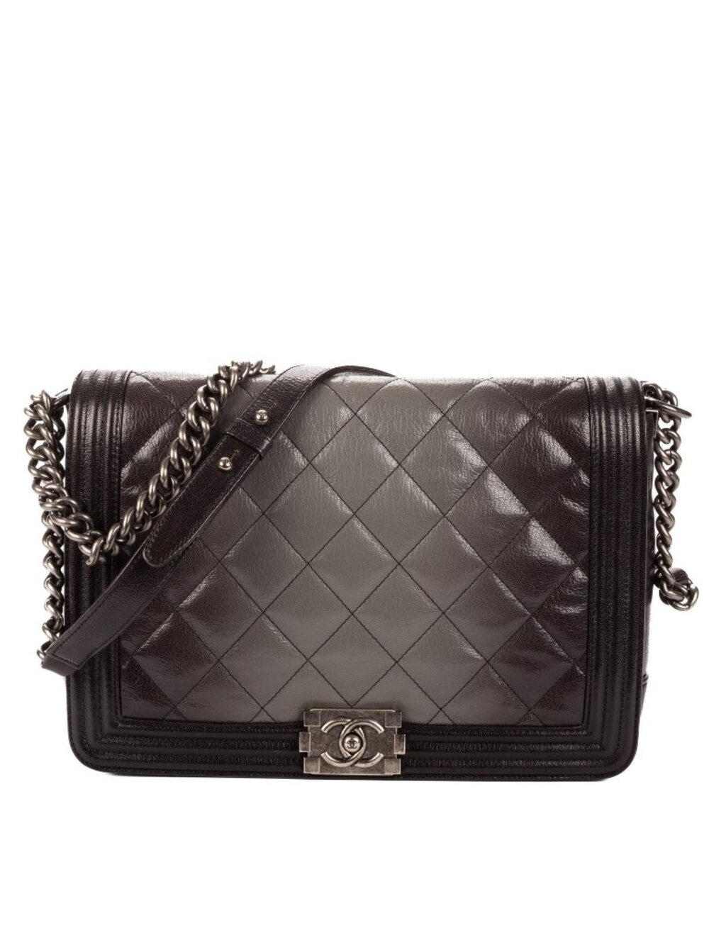 Chanel Large Hobo Black Gray Quilted Lambskin Leather